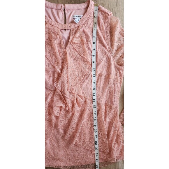 Isaac Mizrahi Live Pink Lace Ruffle Peplum Top Blouse Women’s 14 Bell‎ Sleeve - Picture 7 of 8